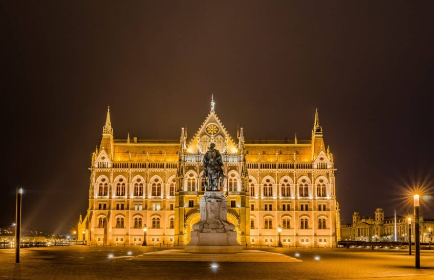 night view of the hungarian parliament building